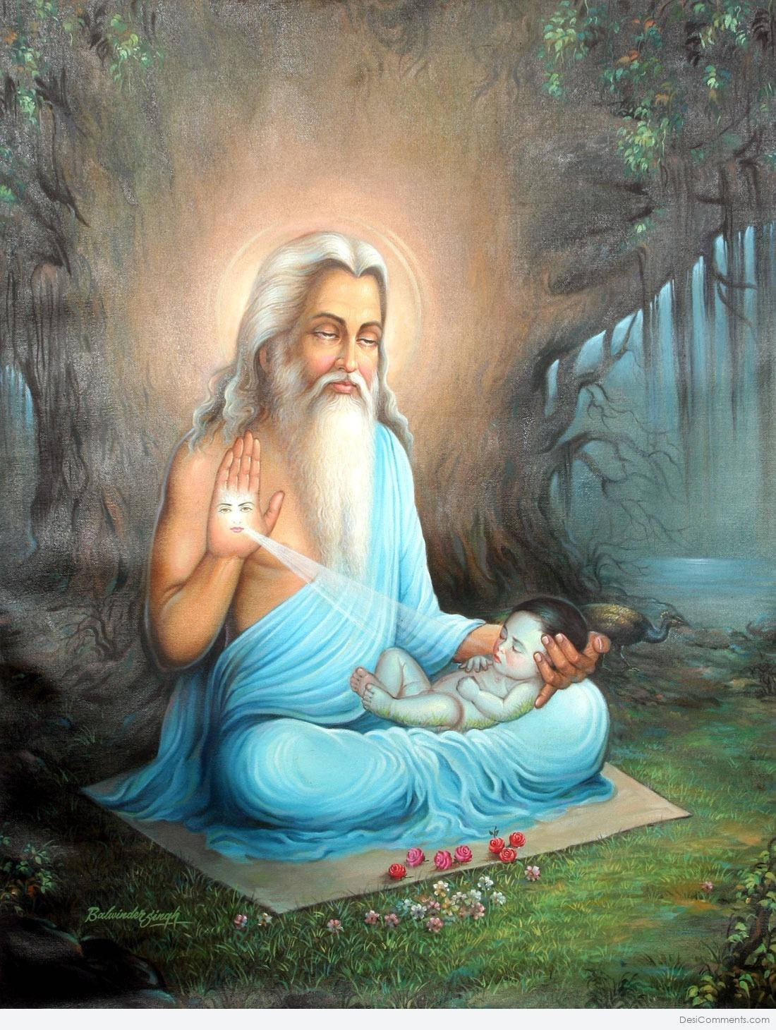 Valmiki With A Baby Under A Tree Background