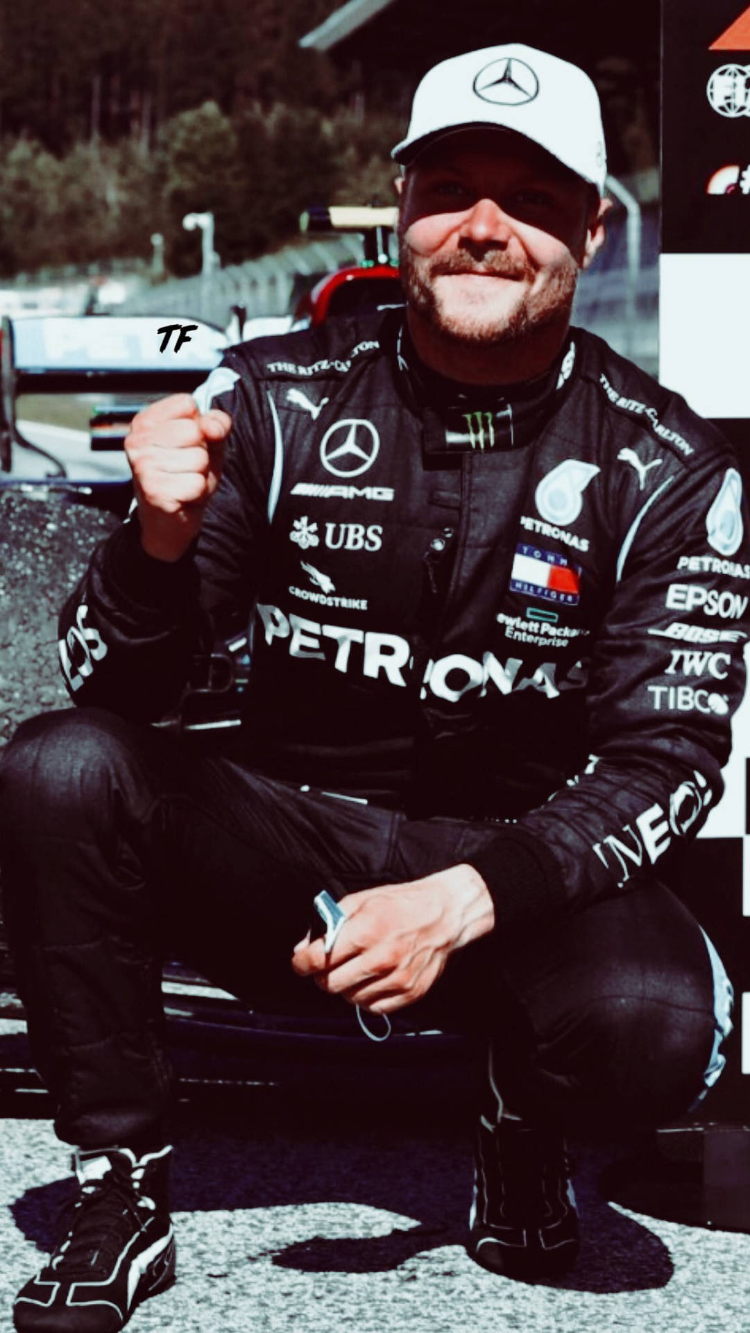 Valtteri Bottas Black Race Suit Background