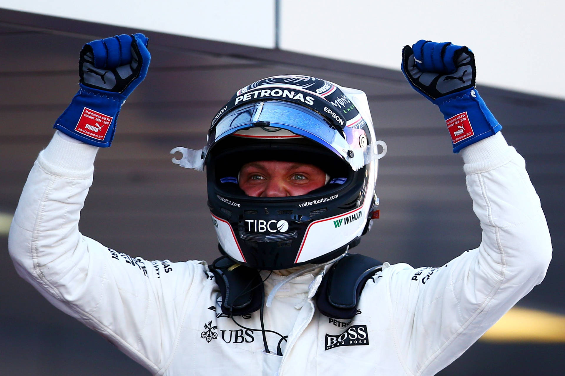 Valtteri Bottas Celebrating Victory Background