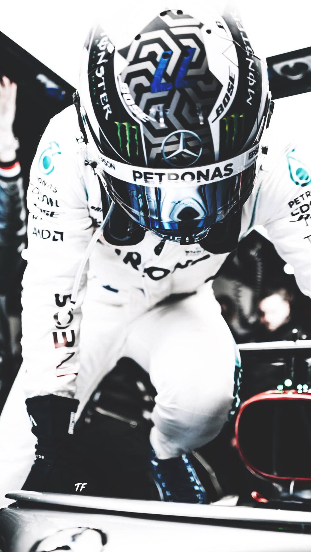 Valtteri Bottas In His White Racing Gear Background