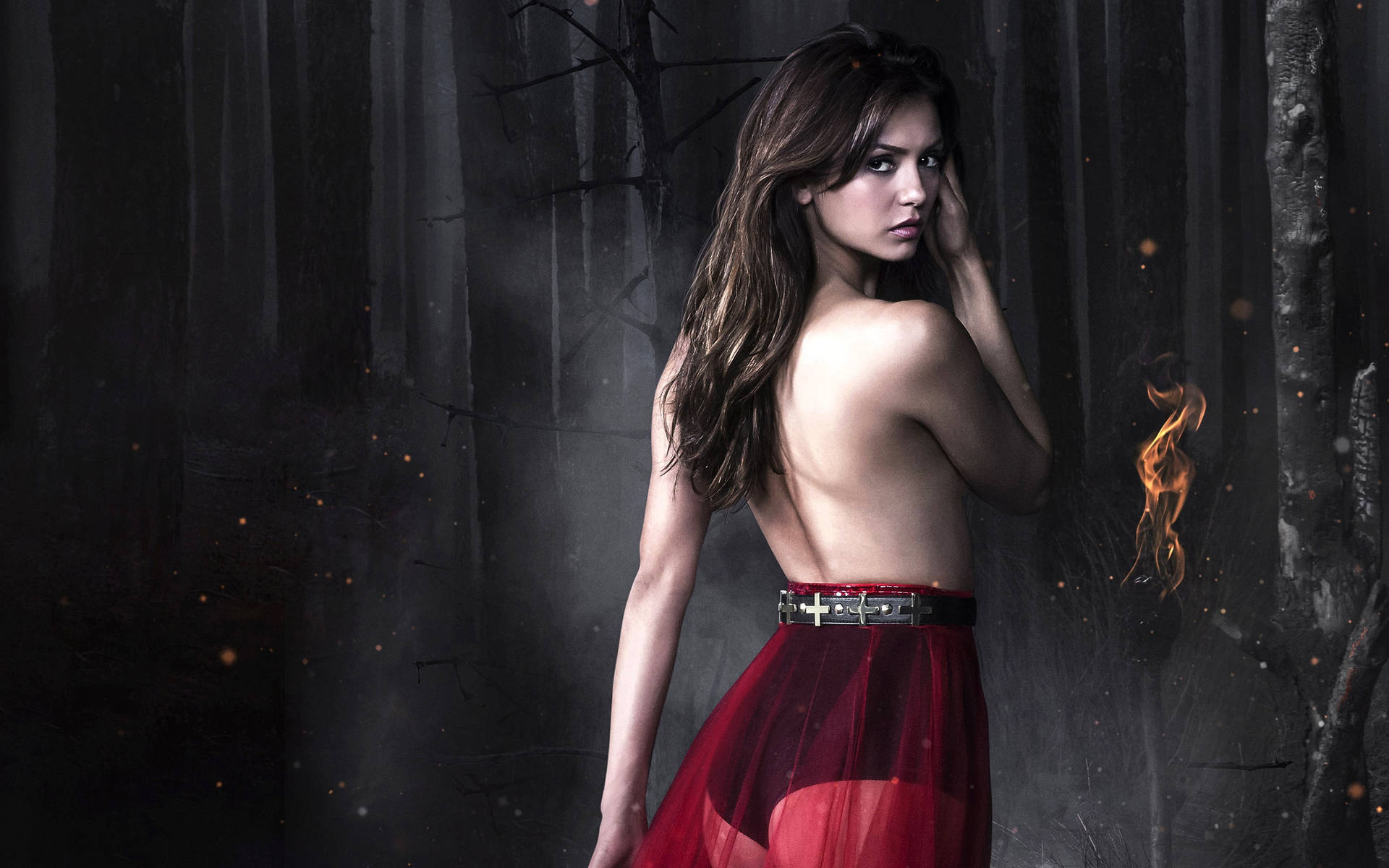Vampire Diaries Elena Red Skirt Background