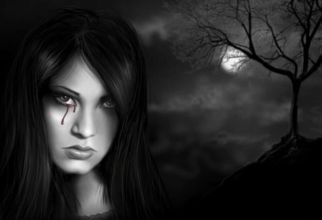 Vampire Girl Crying With Blood Background