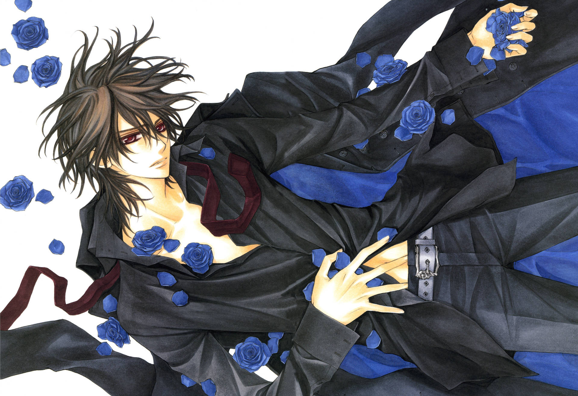 Vampire Knight Kaname Blue Roses Background