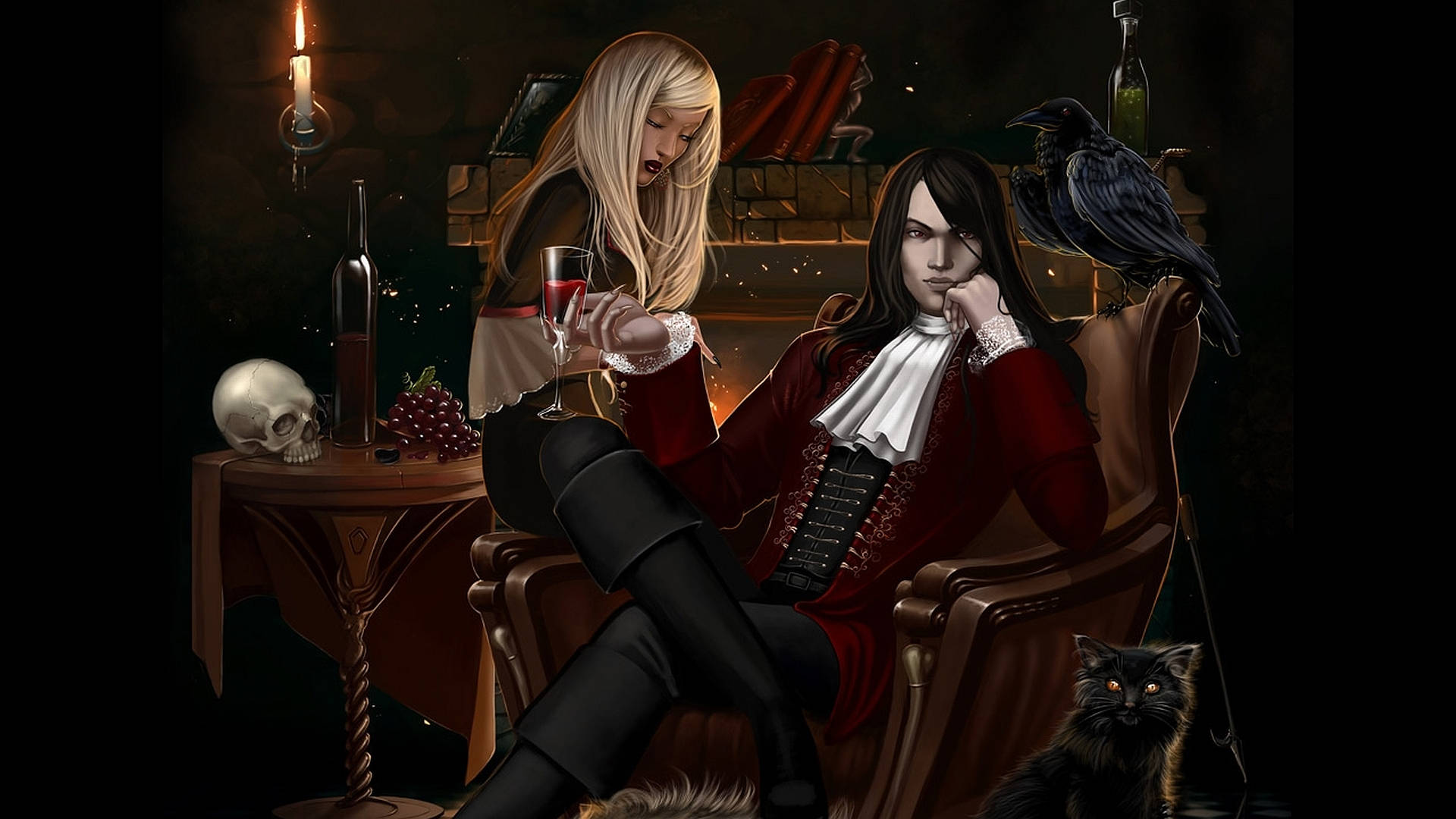 Vampires Celebrating A Gothic Christmas Background