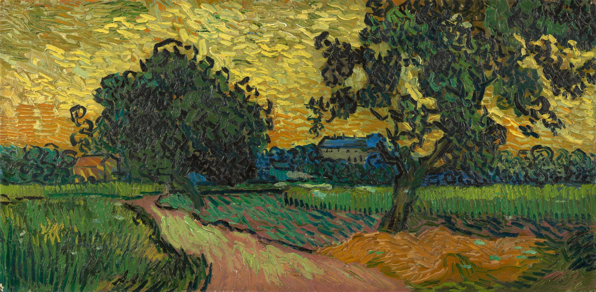 Van Gogh Landscape At Twilight Background