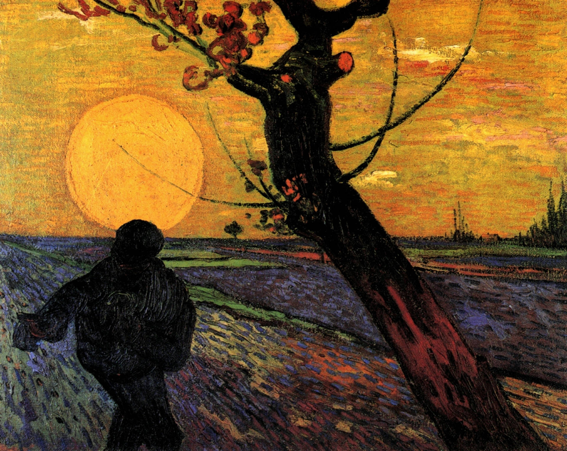 Van Gogh Sower With Setting Sun Background