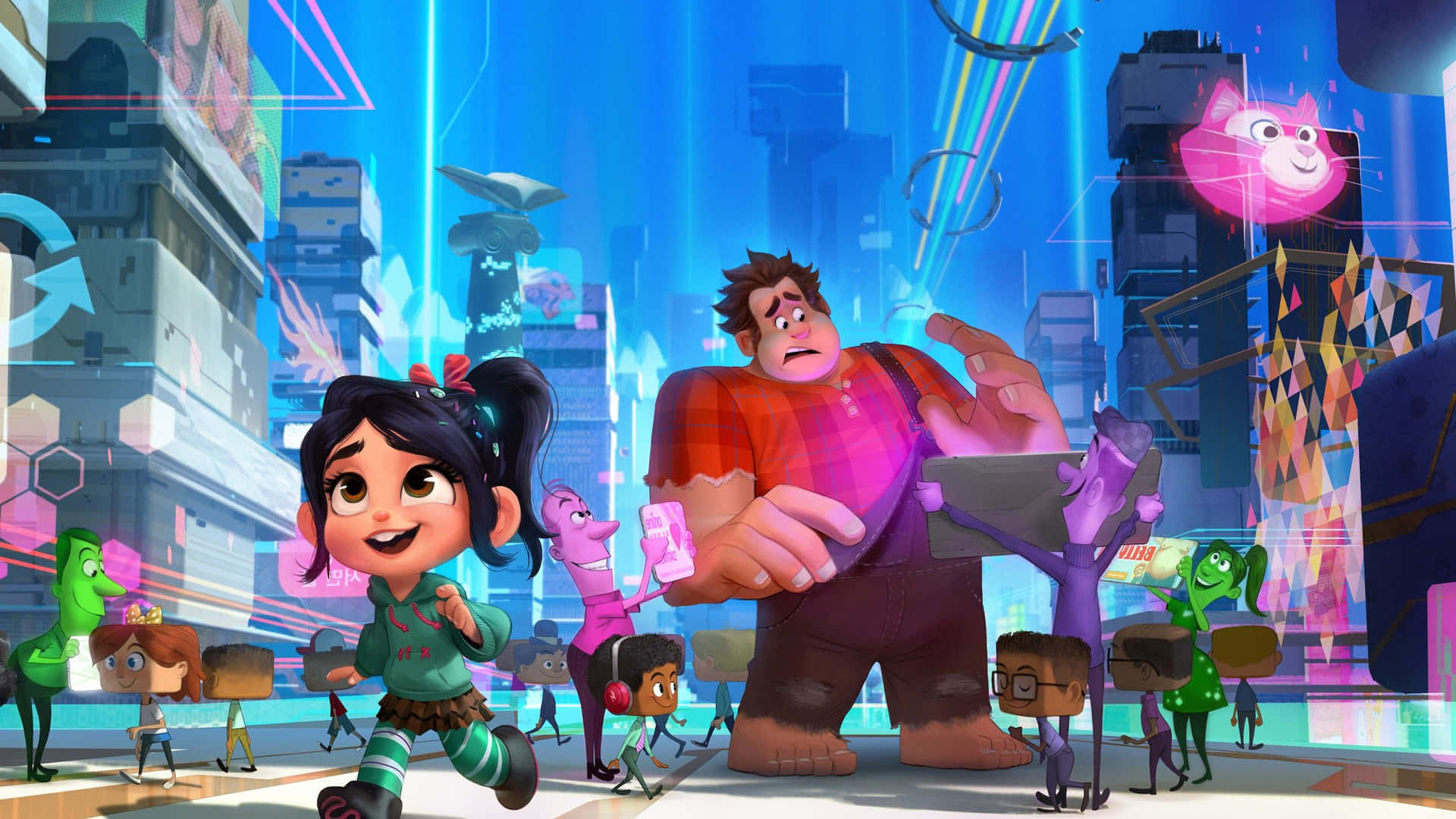 Vanellope And Ralph Gazing At The Cyberspace Universe Background