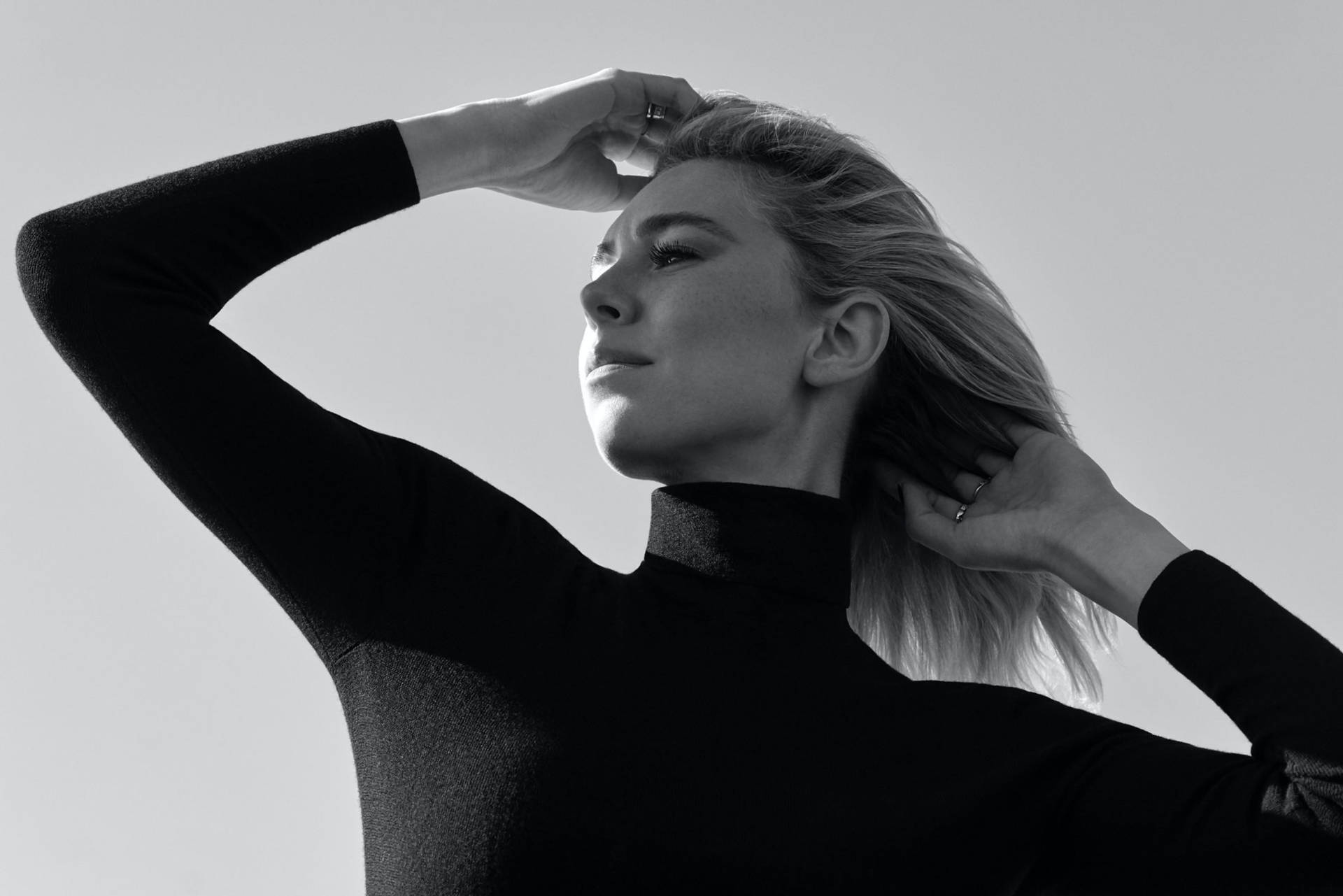 Vanessa Kirby In Black And White Background