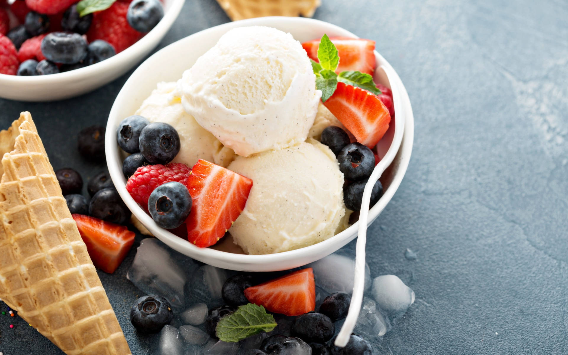 Vanilla Ice Cream With Berries Background