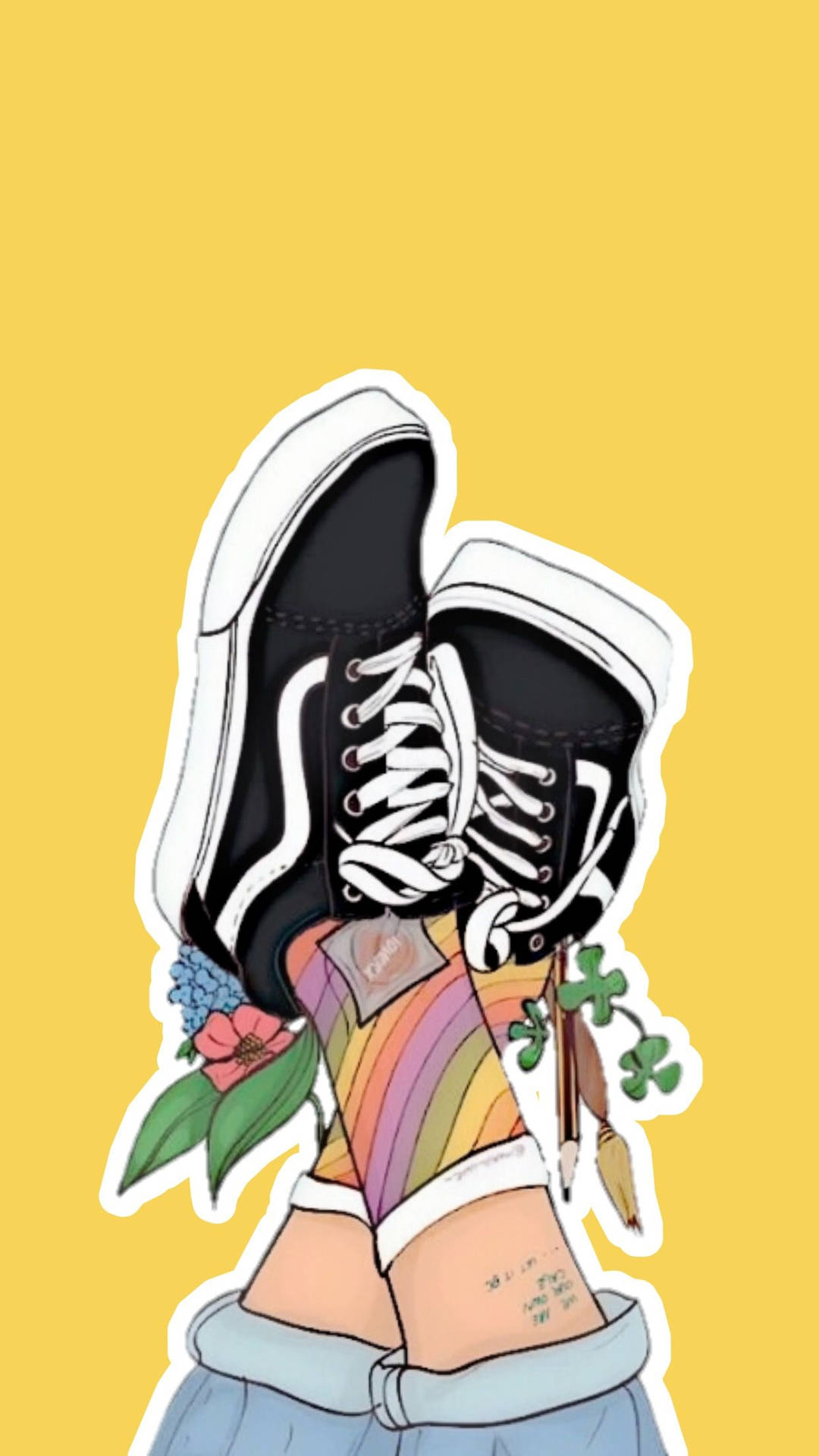 Vans Feet With Flowers Art Background