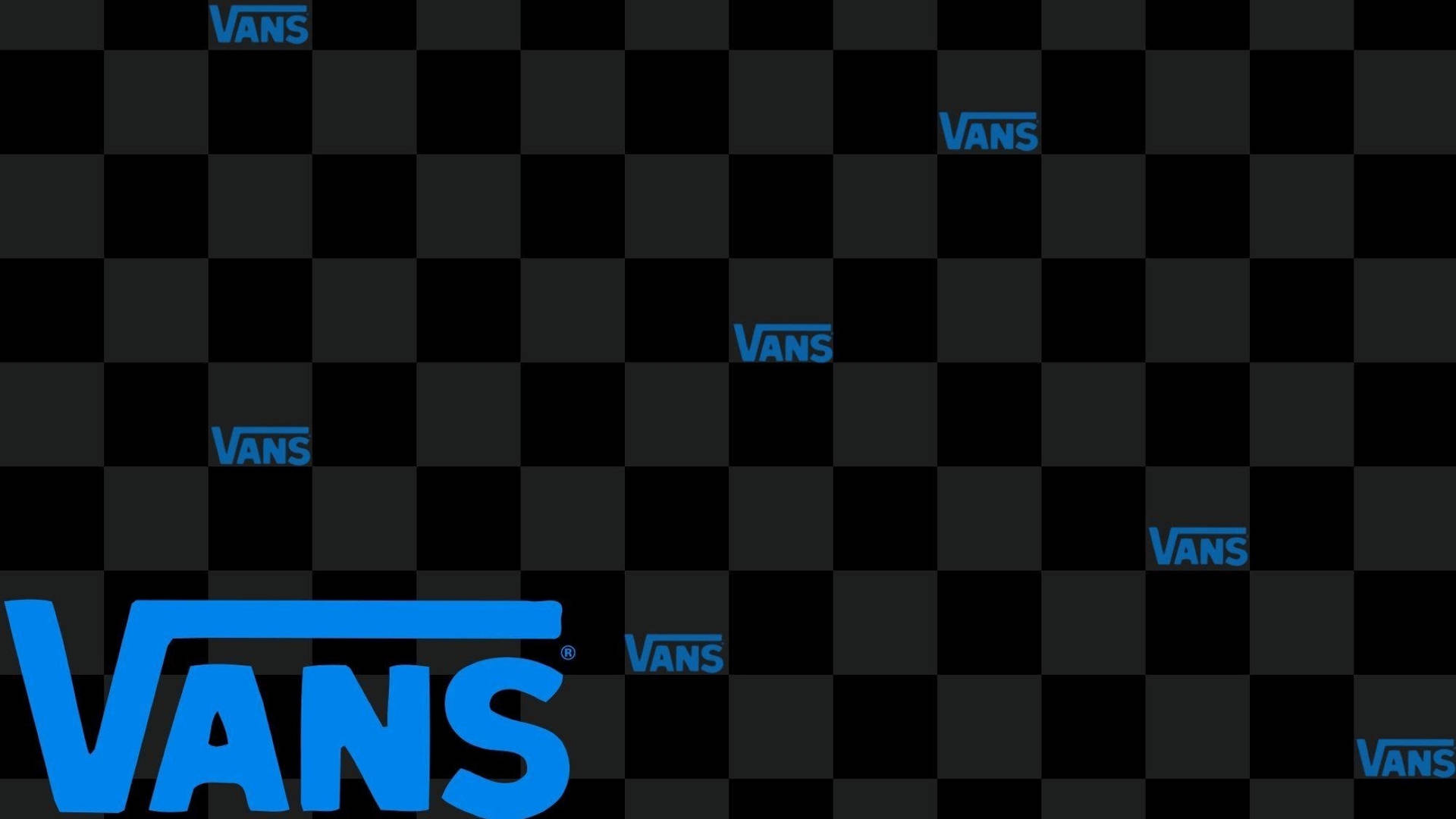 Vans Logo Black And Blue Checkered Background