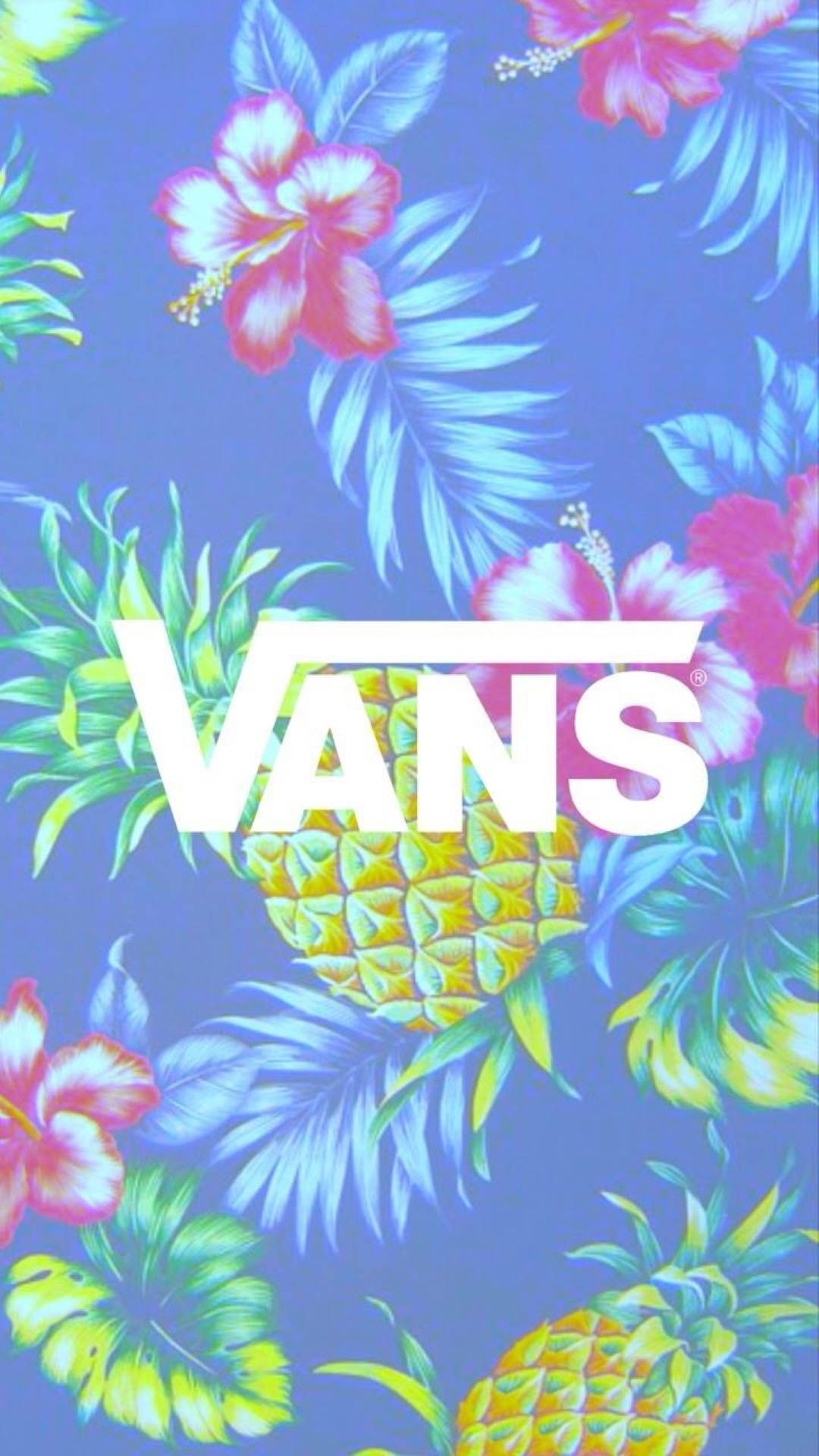 Vans Logo Flowers And Pineapples Background
