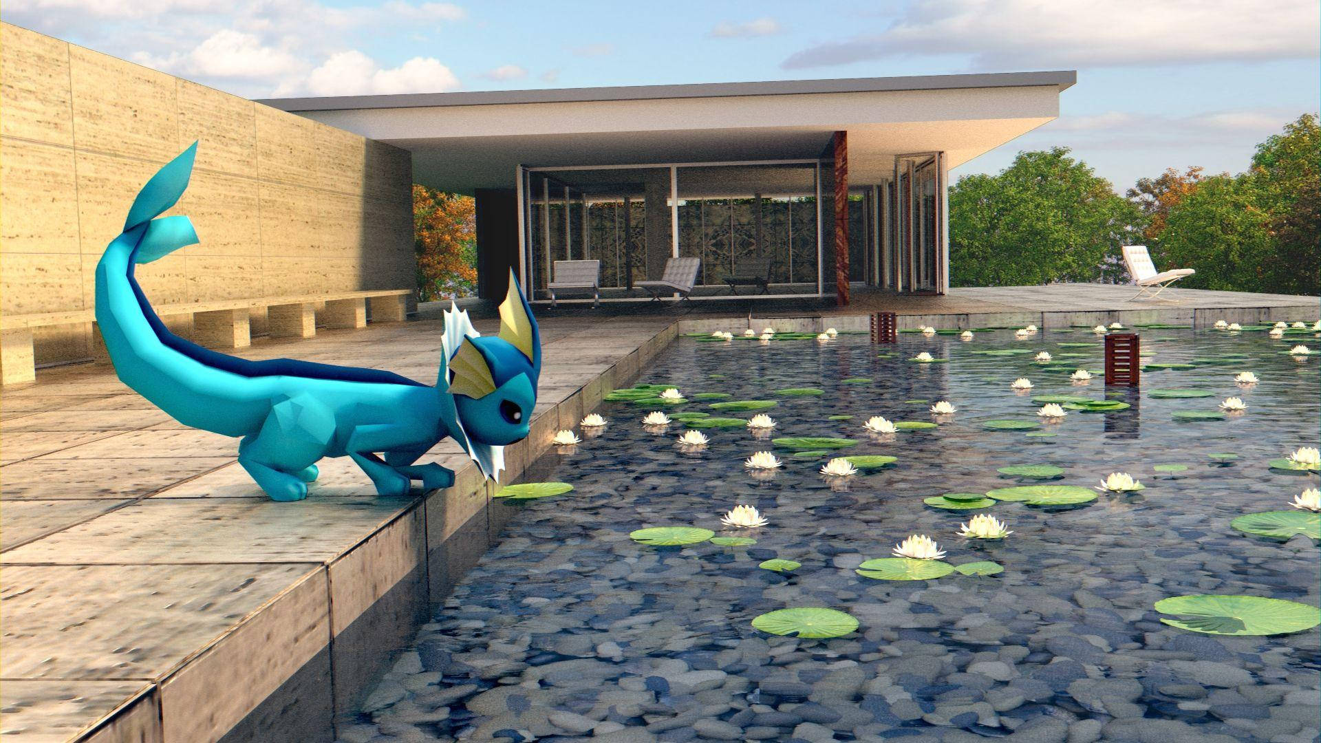 Vaporeon Looking At The Pond Background