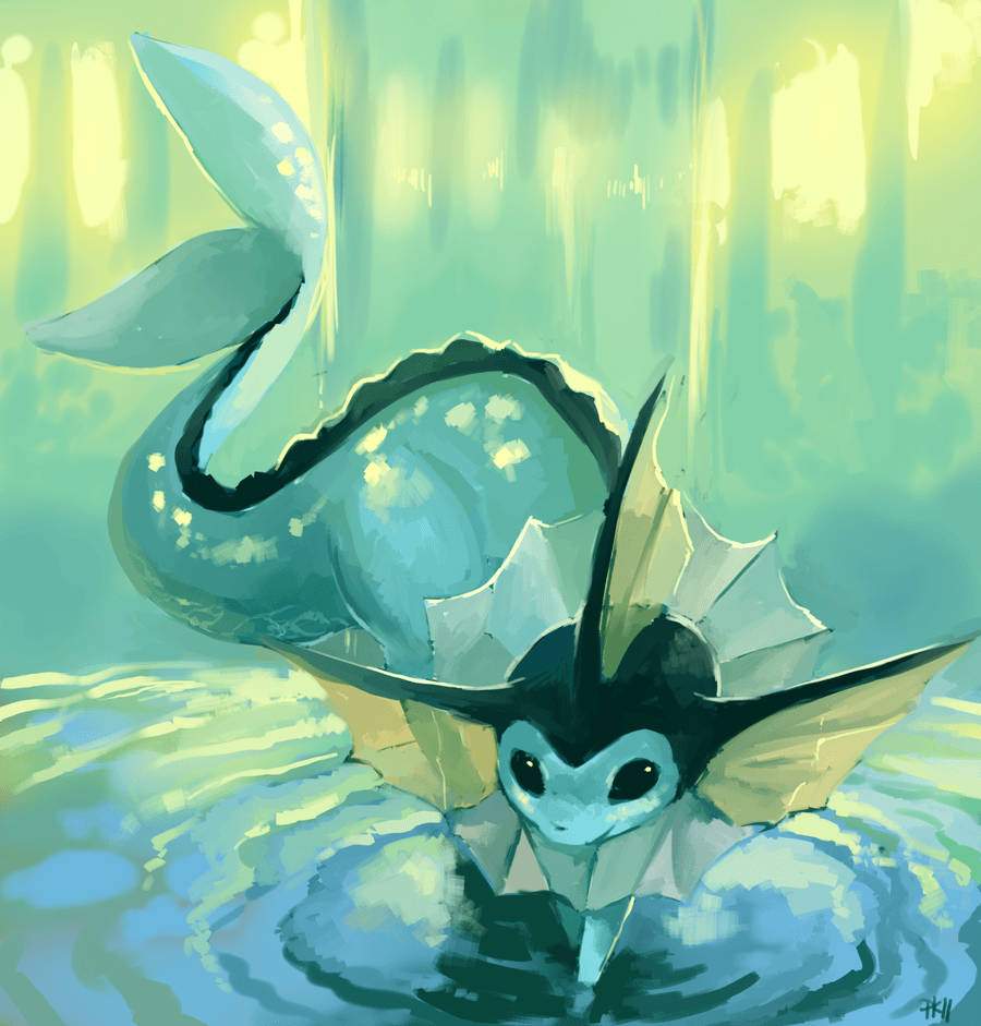 Vaporeon Over Water Background