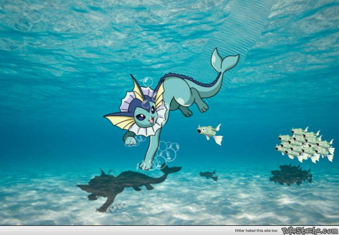 Vaporeon Swimming With Fish Background