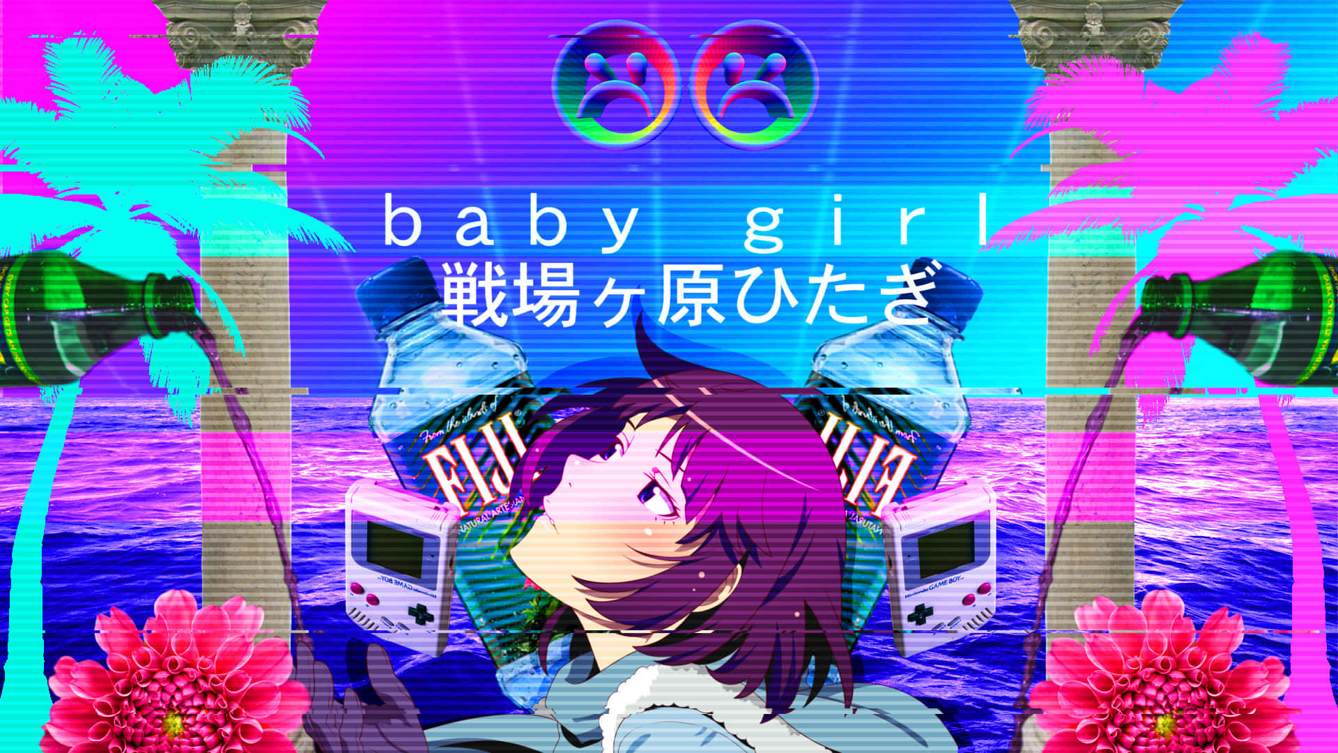 Vaporwave Anime Hitagi Senjougahara Background