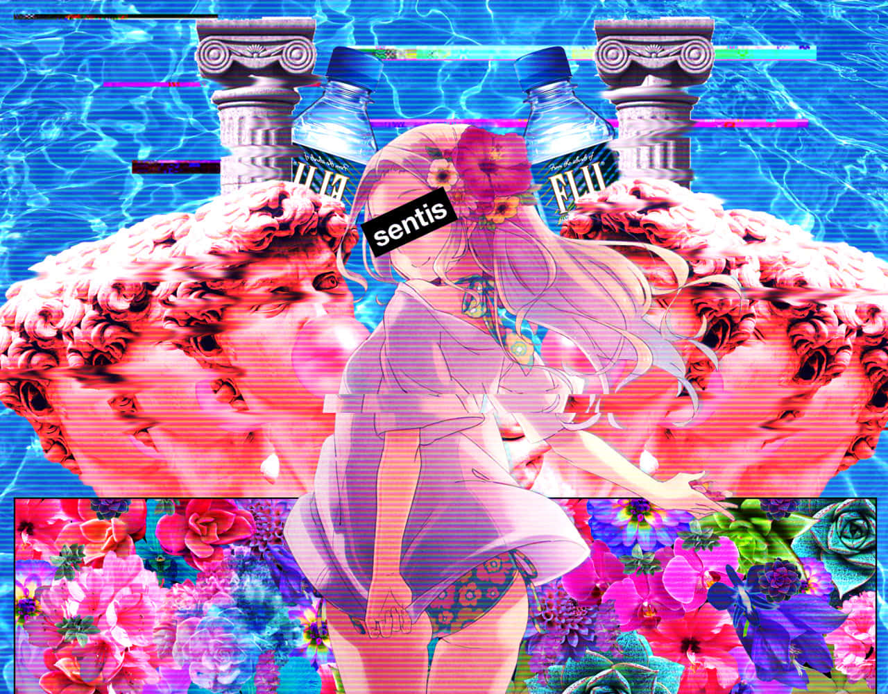 Vaporwave Anime Lady Background