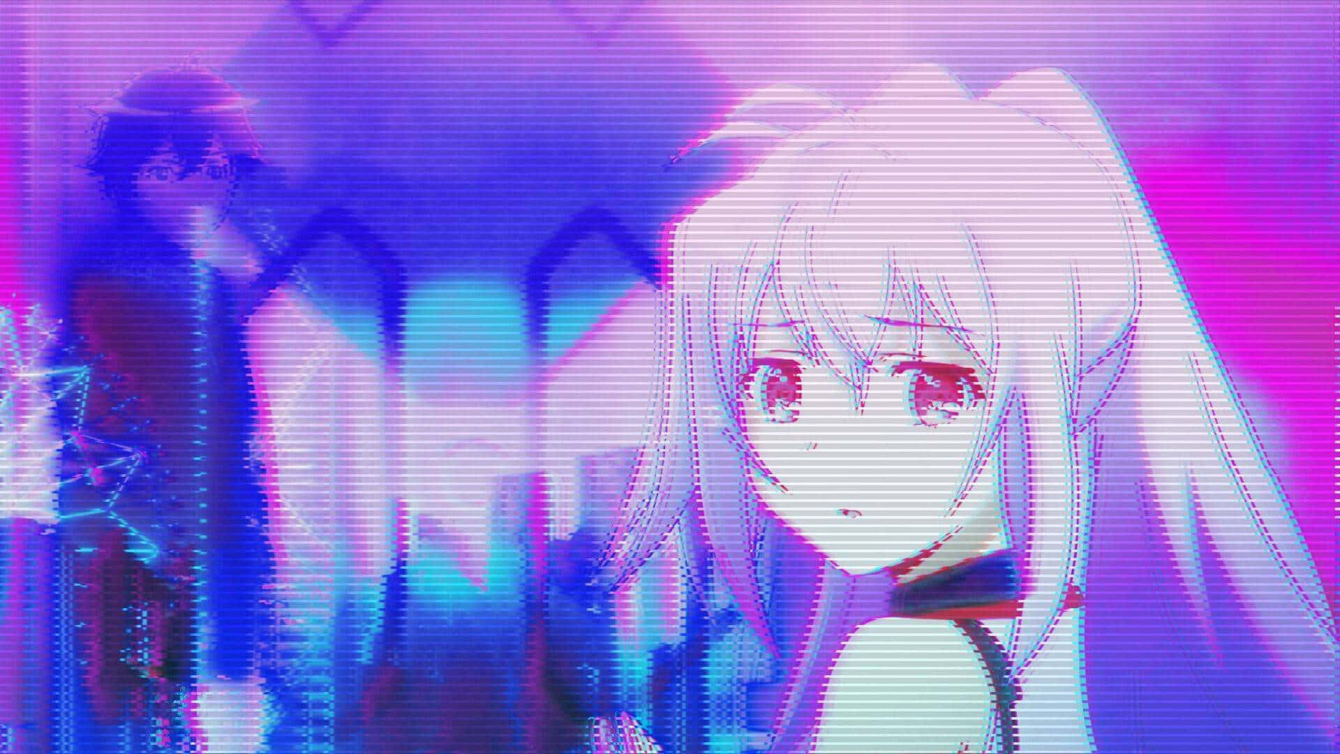 Vaporwave Anime Pixelated Girl Background