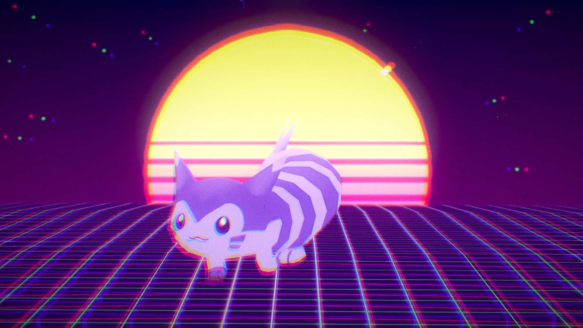 Vaporwave Furret Desktop Background