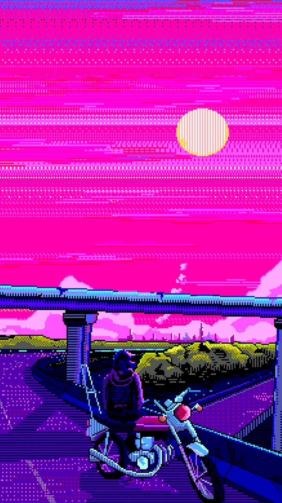 Vaporwave Iphone Motorcycle Pink Sky Background