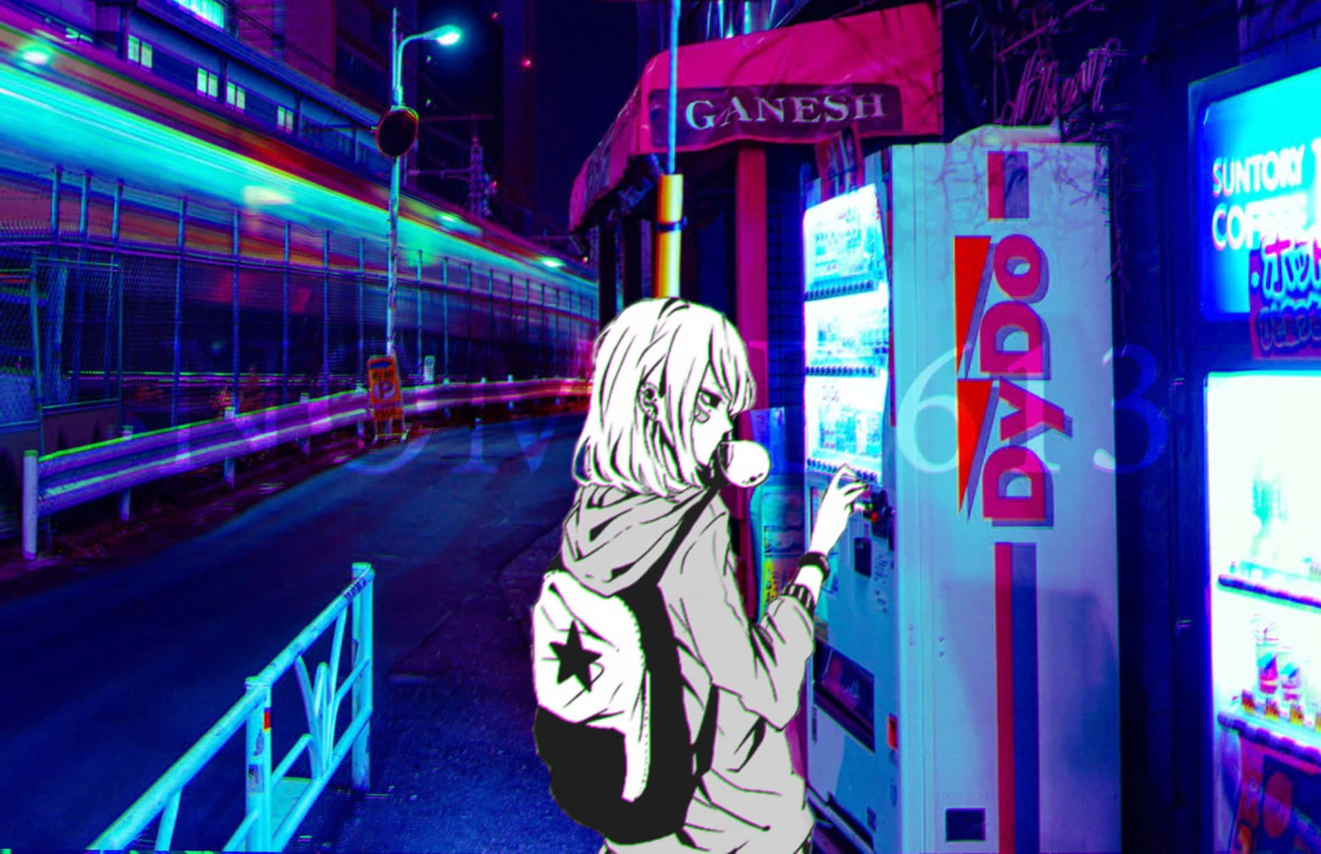 Vaporwave Monochrome Anime Guy
