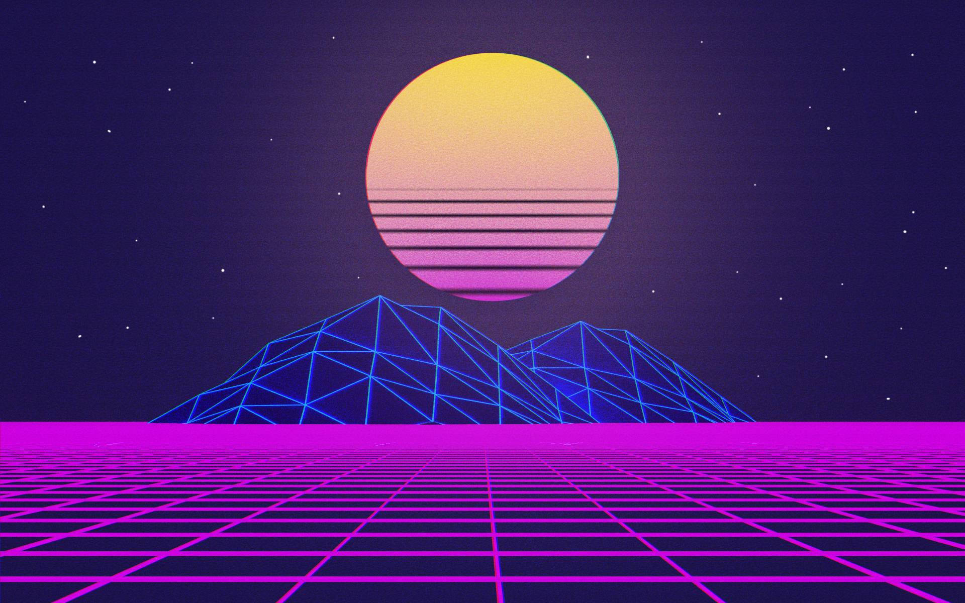 Vaporwave Mountain Underneath The Moon Background