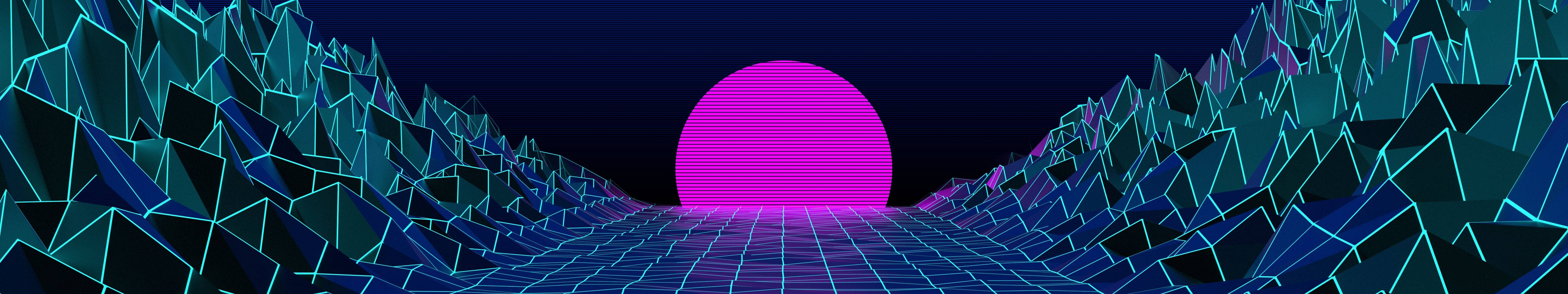 Vaporwave Pink Sun Valley Background