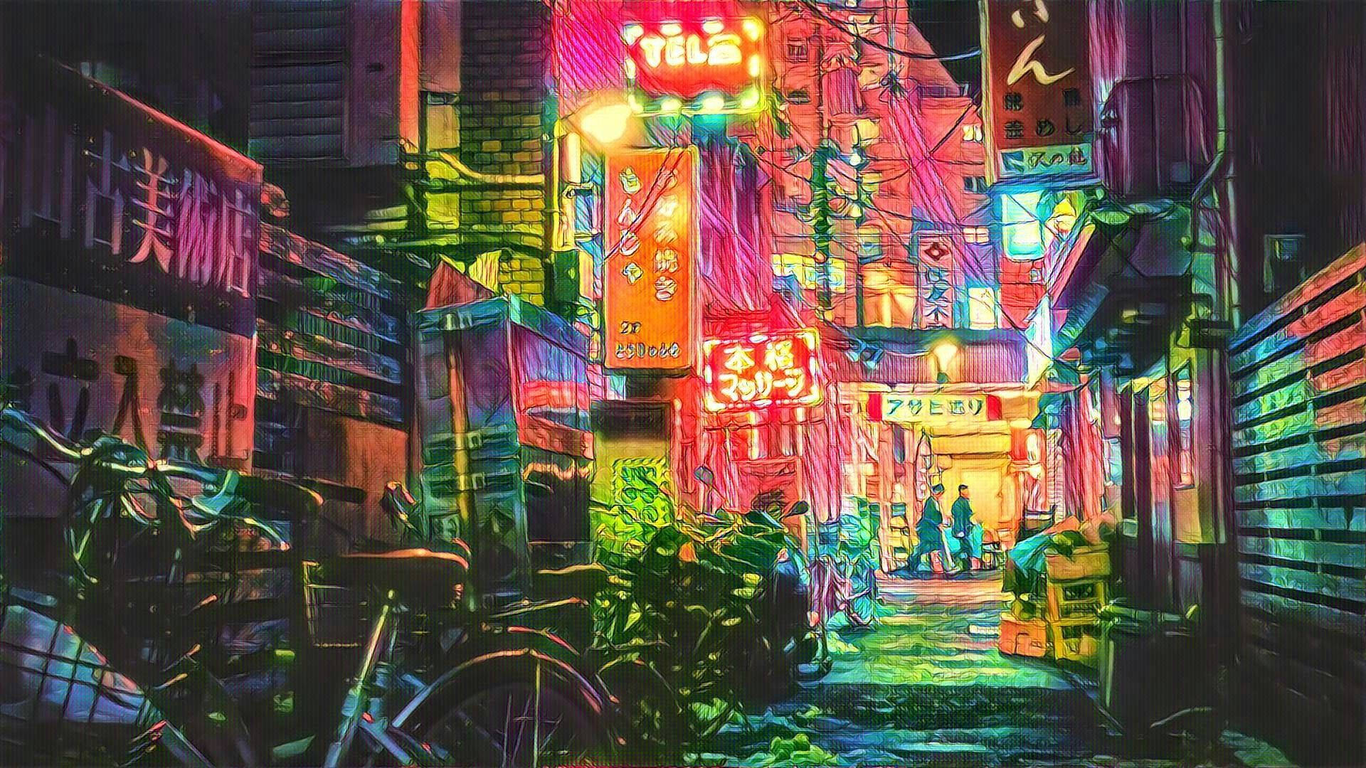 Vaporwave Street In Tokyo Background