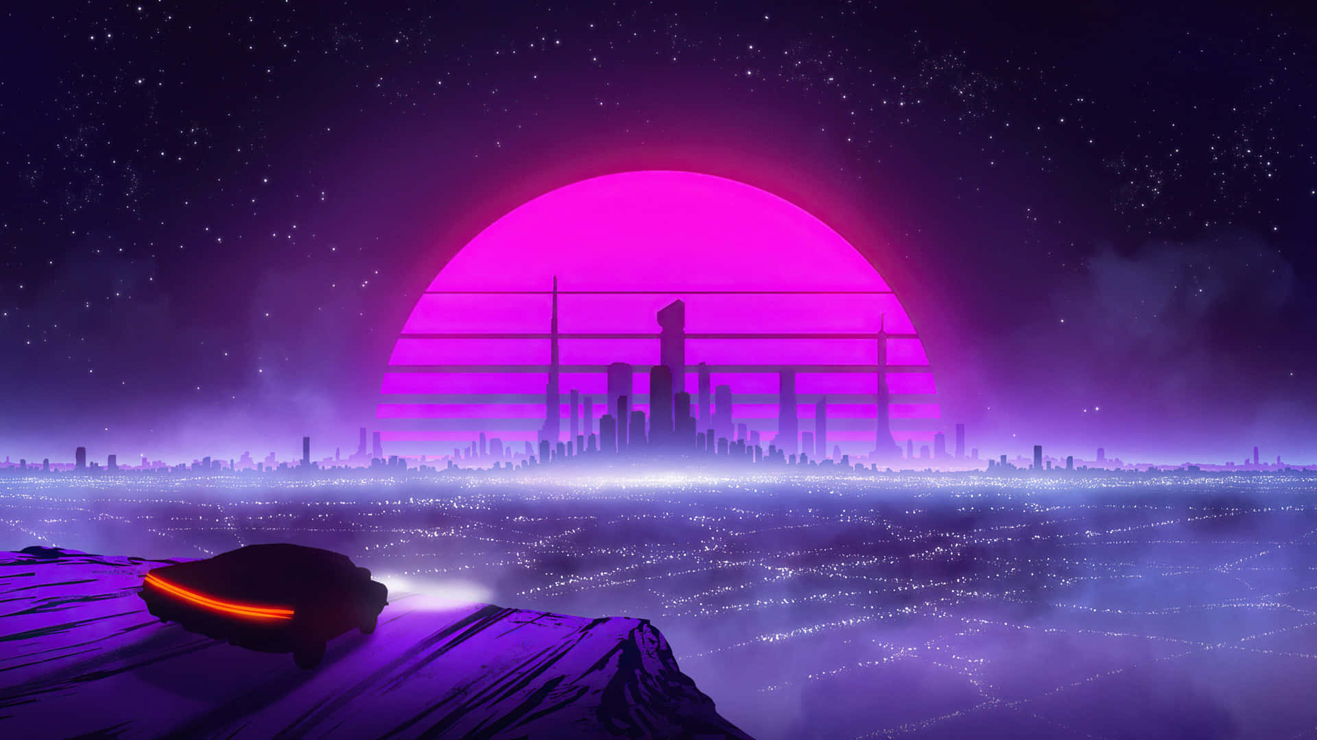 Vaporwave Sunset Cityscape4 K U H D Background