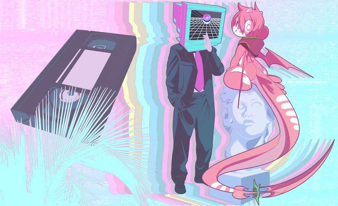 Vaporwave Television Head Anime