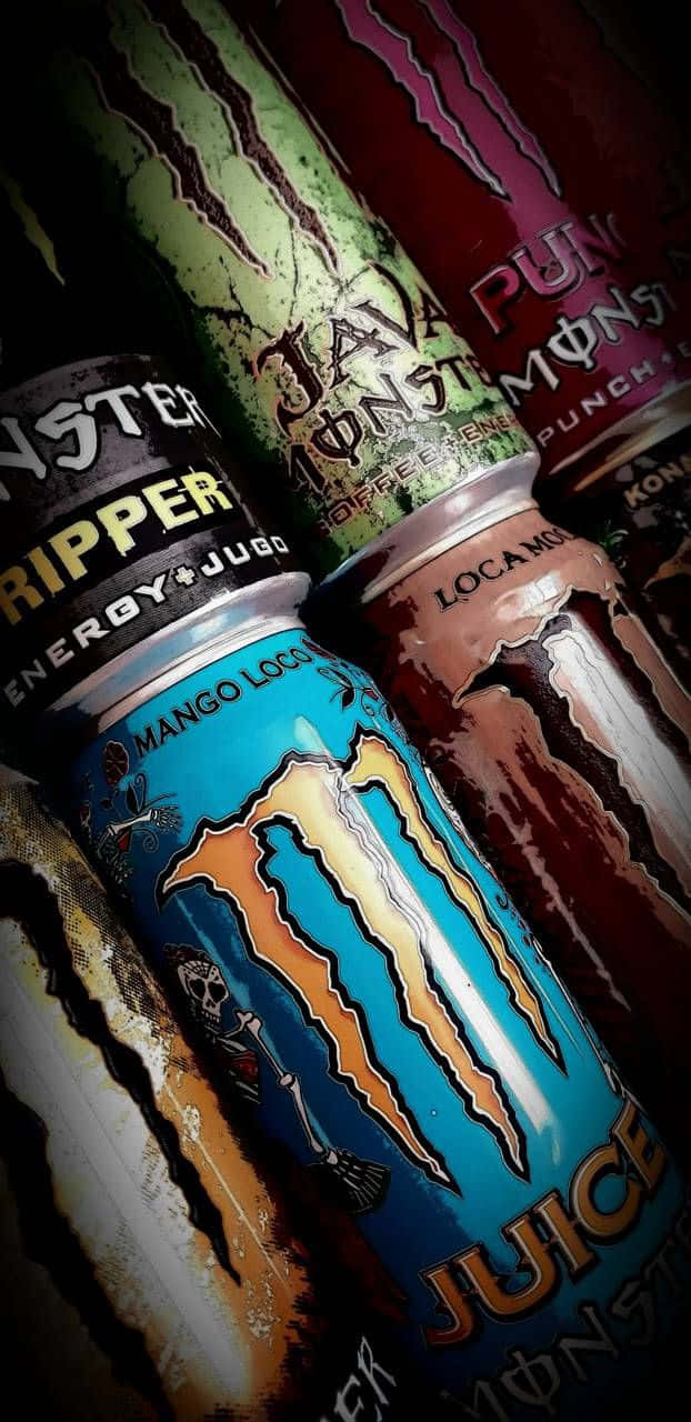 Varietyof Monster Energy Drinks Background