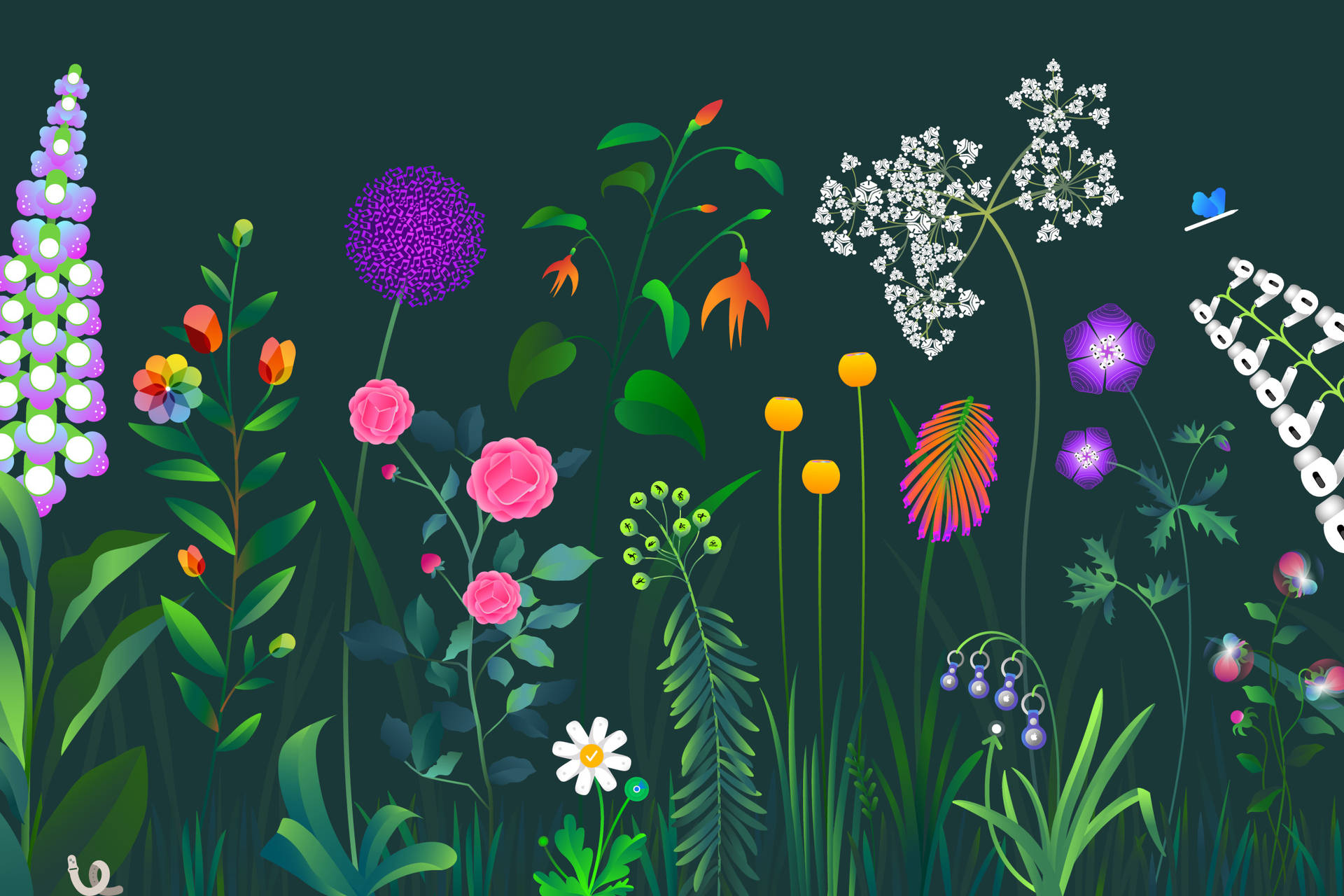 Various Colorful Plants With Flowers Vector Art