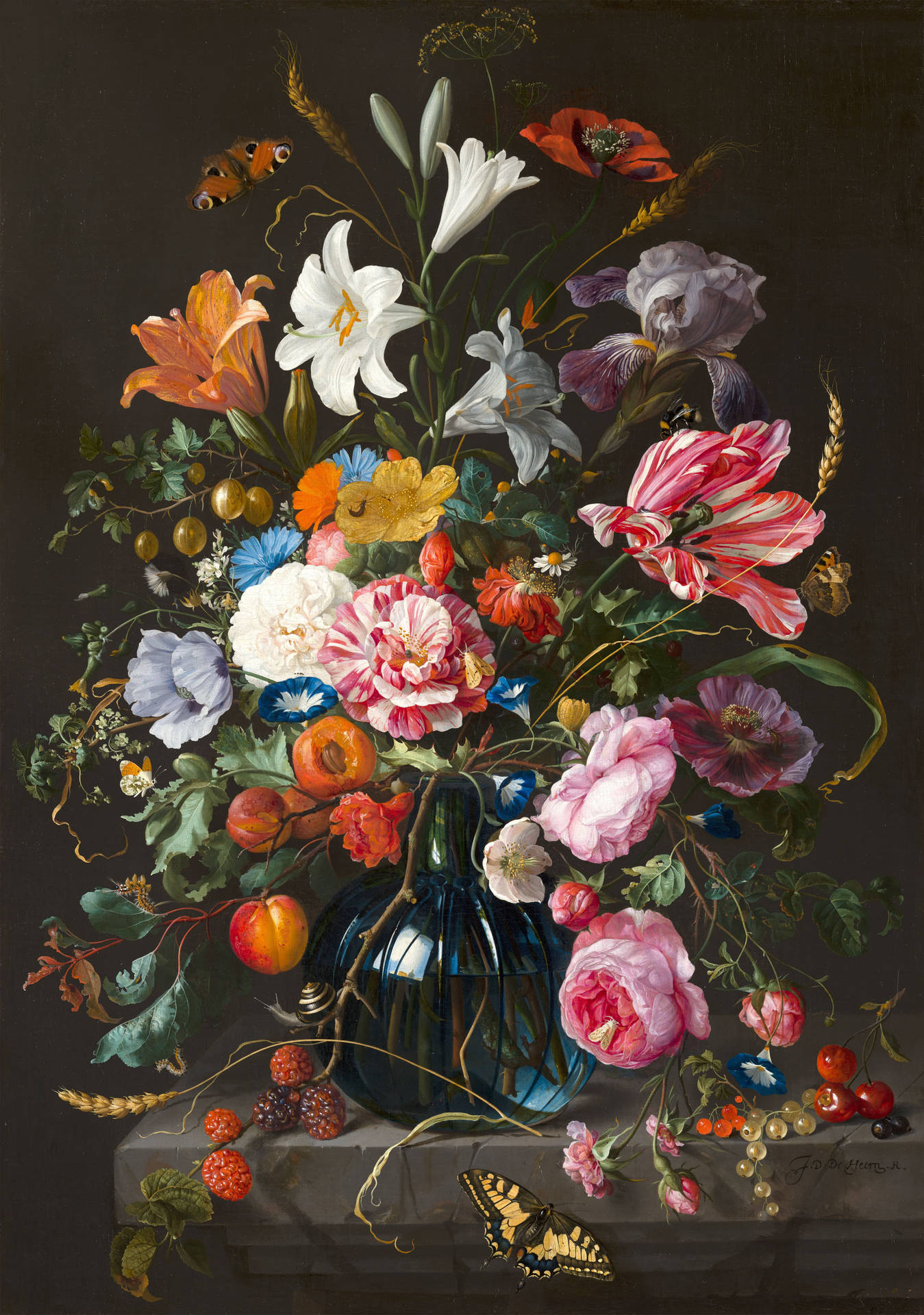 Vase Of Flowers Painting By De Heem Background
