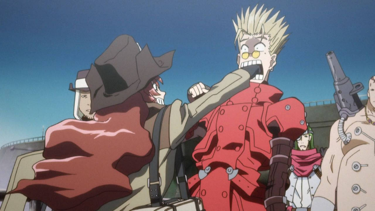 Vash Of Trigun Punched In Mouth Background