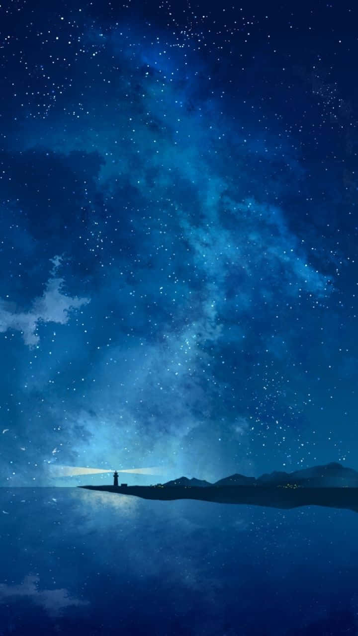 Vast Ocean With Lighthouse Night Anime
