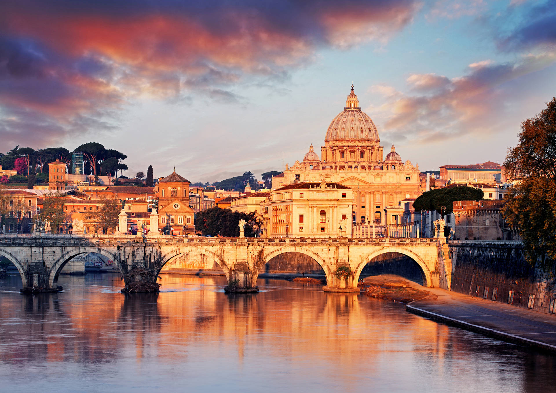 Vatican City Beside Tiber River Background