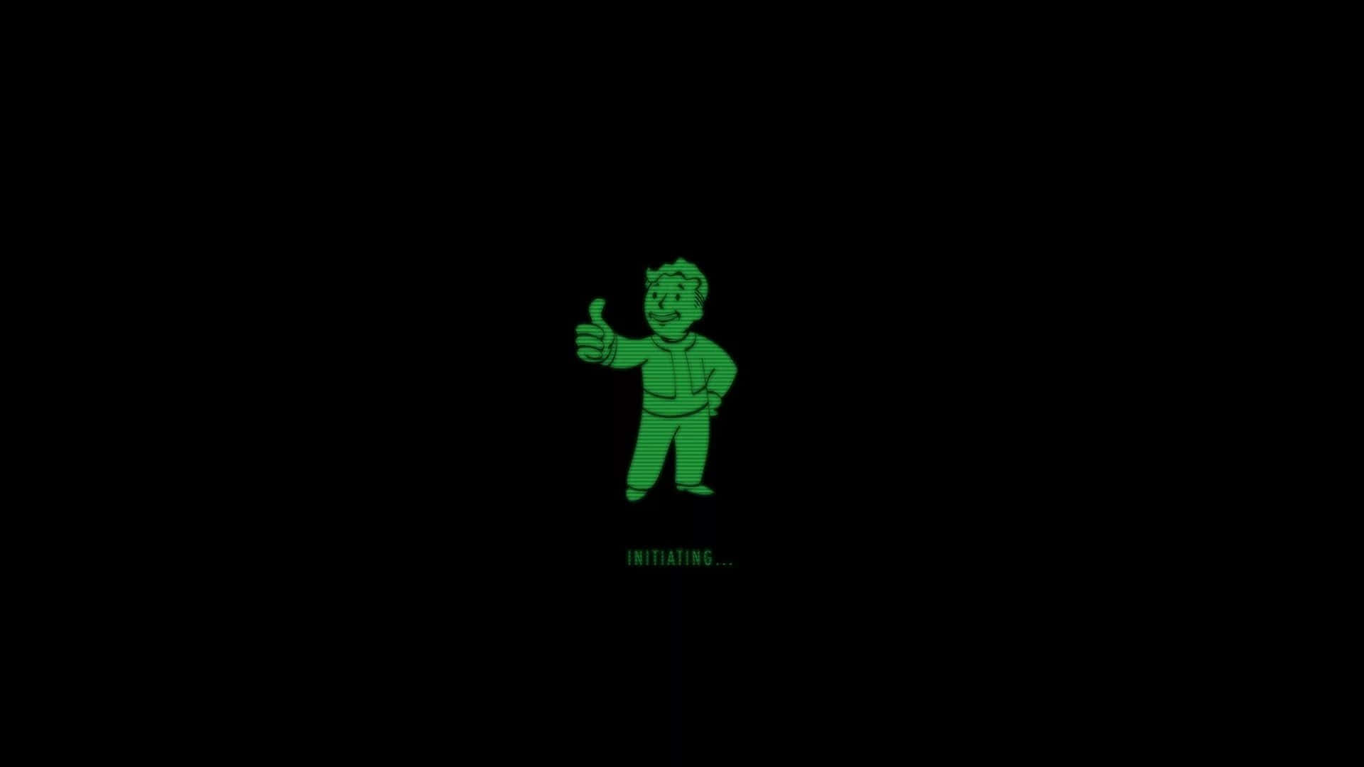 Vault Boy Green On Black Background Background