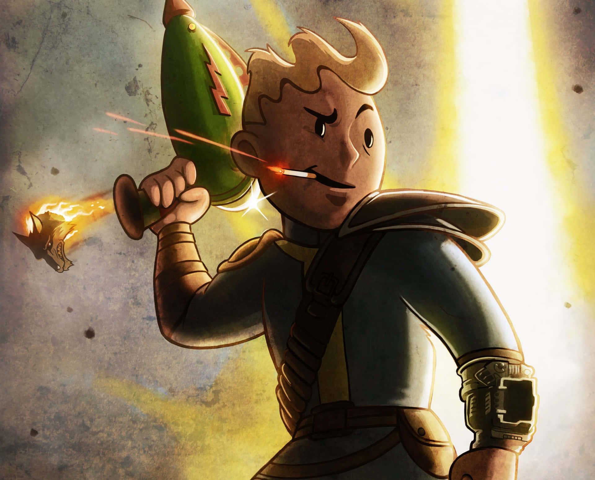 Vault Boy Holding A Gun Background