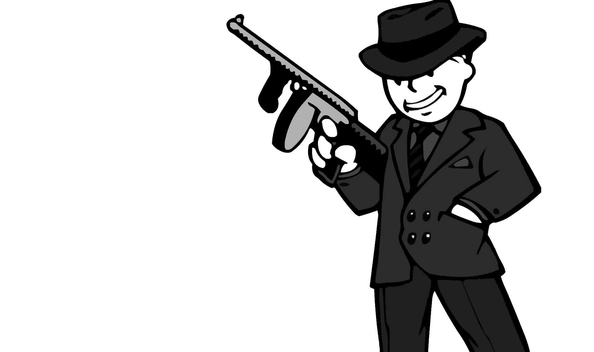 Vault Boy Man In Suit Holding Gun Background