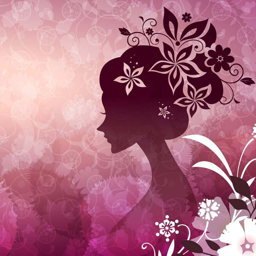 Vector Woman With Pink Flower Cute Girly Ipad Background