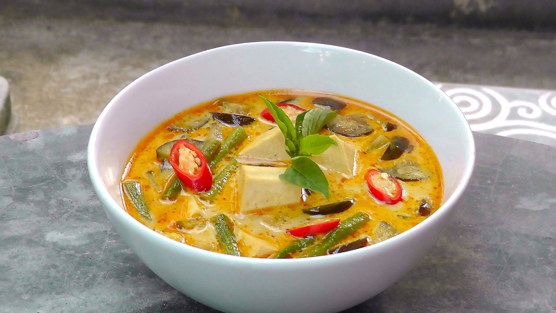 Vegan Red Thai Curry With Tofu Background