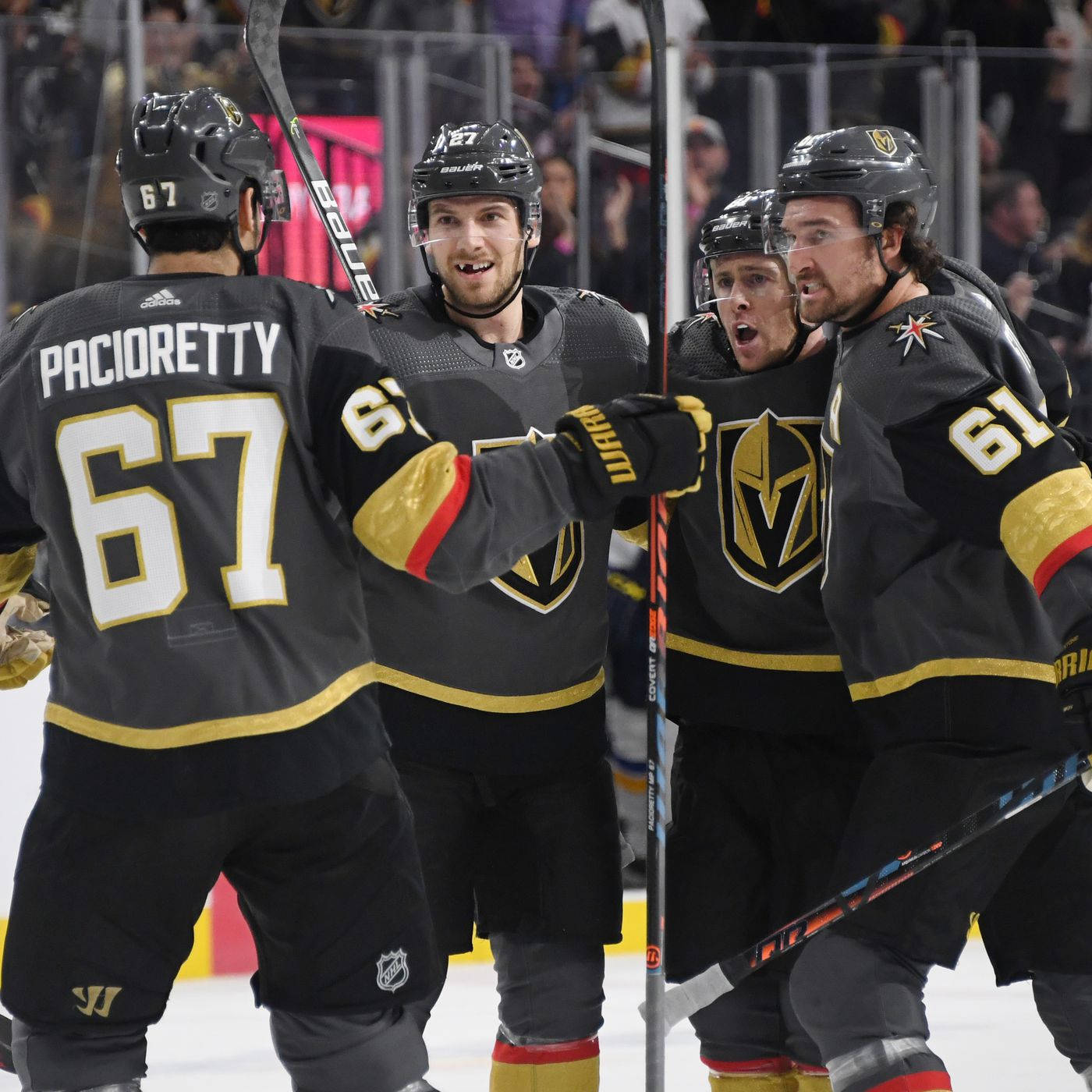 Vegas Golden Knights Mark Stone And Teammates During 2020 Game Background