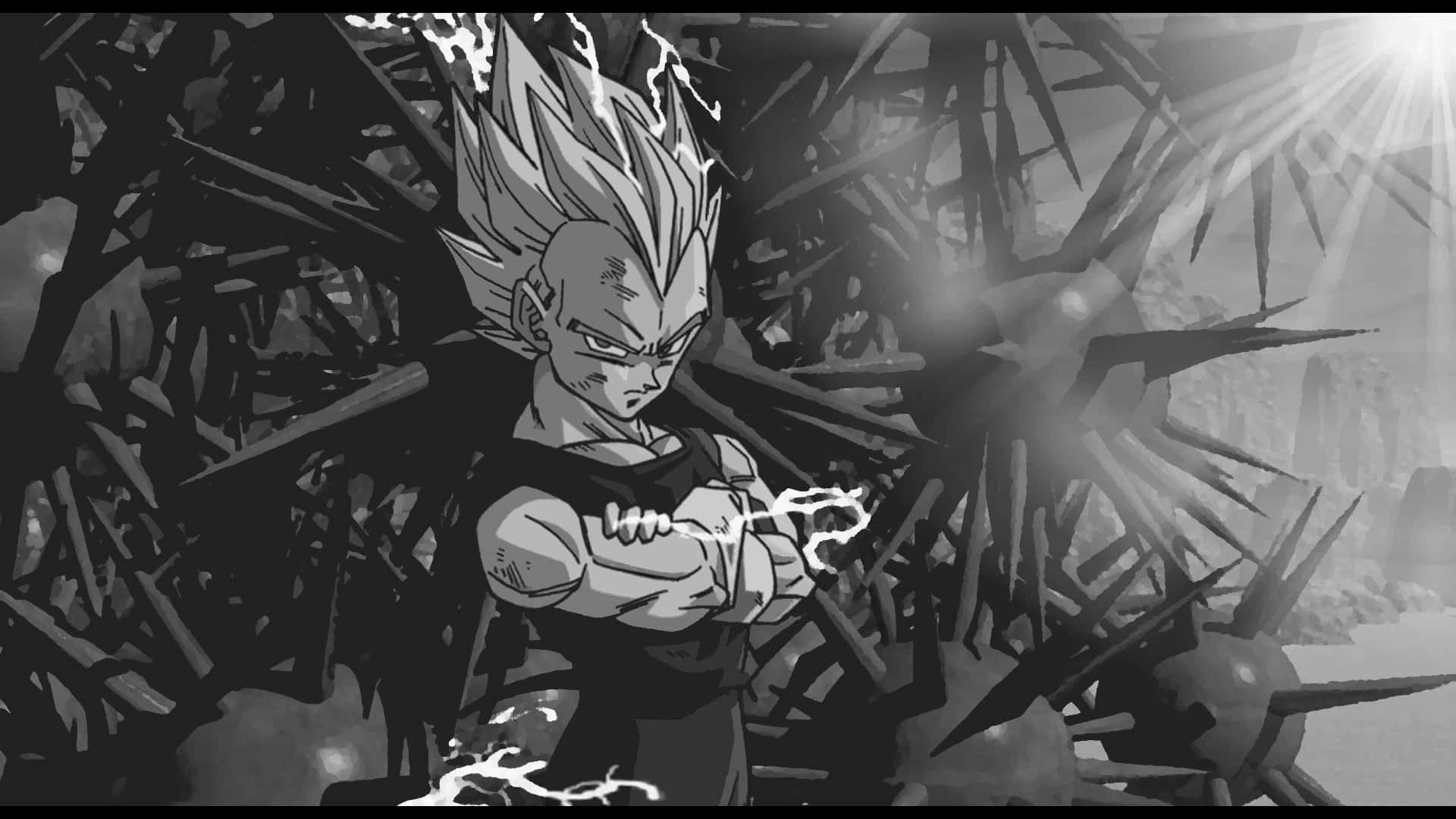 Vegeta Black & White Illustration Background