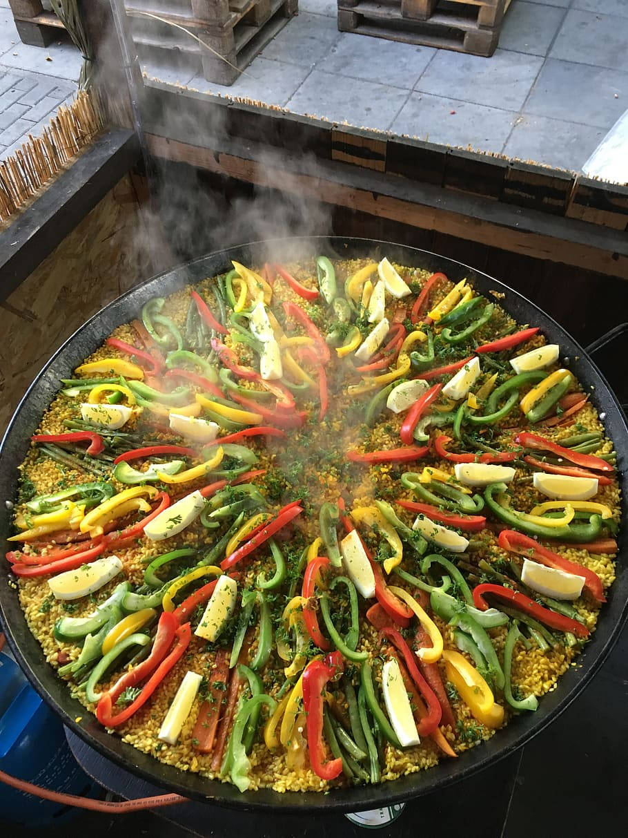 Vegetable Paella With Bell Peppers Background