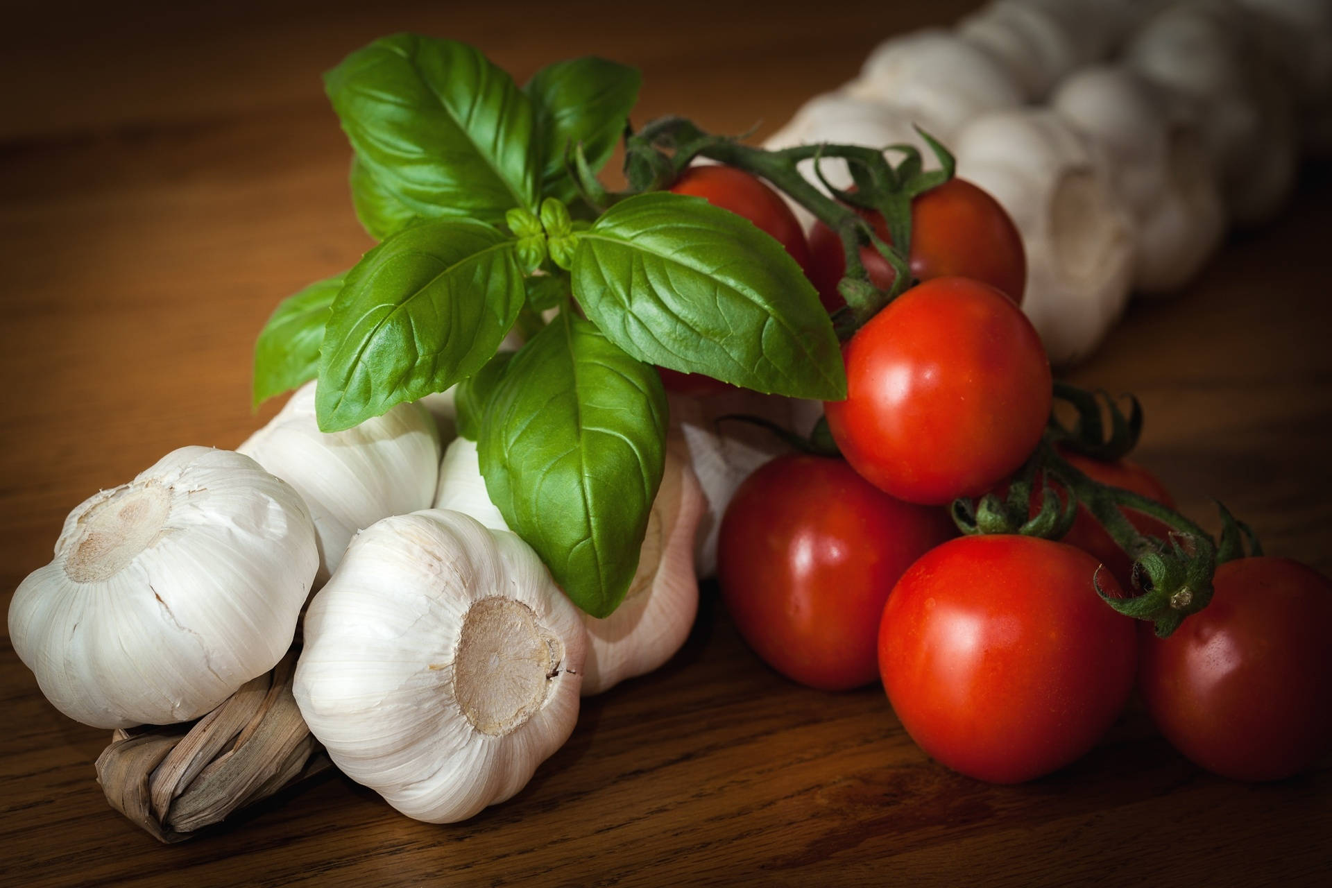 Vegetable Tomato Basil Garlic Background
