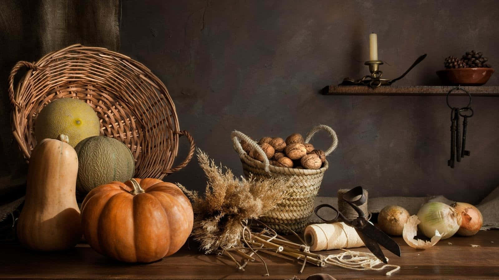 Vegetables Basket Kitchen Still Life Background