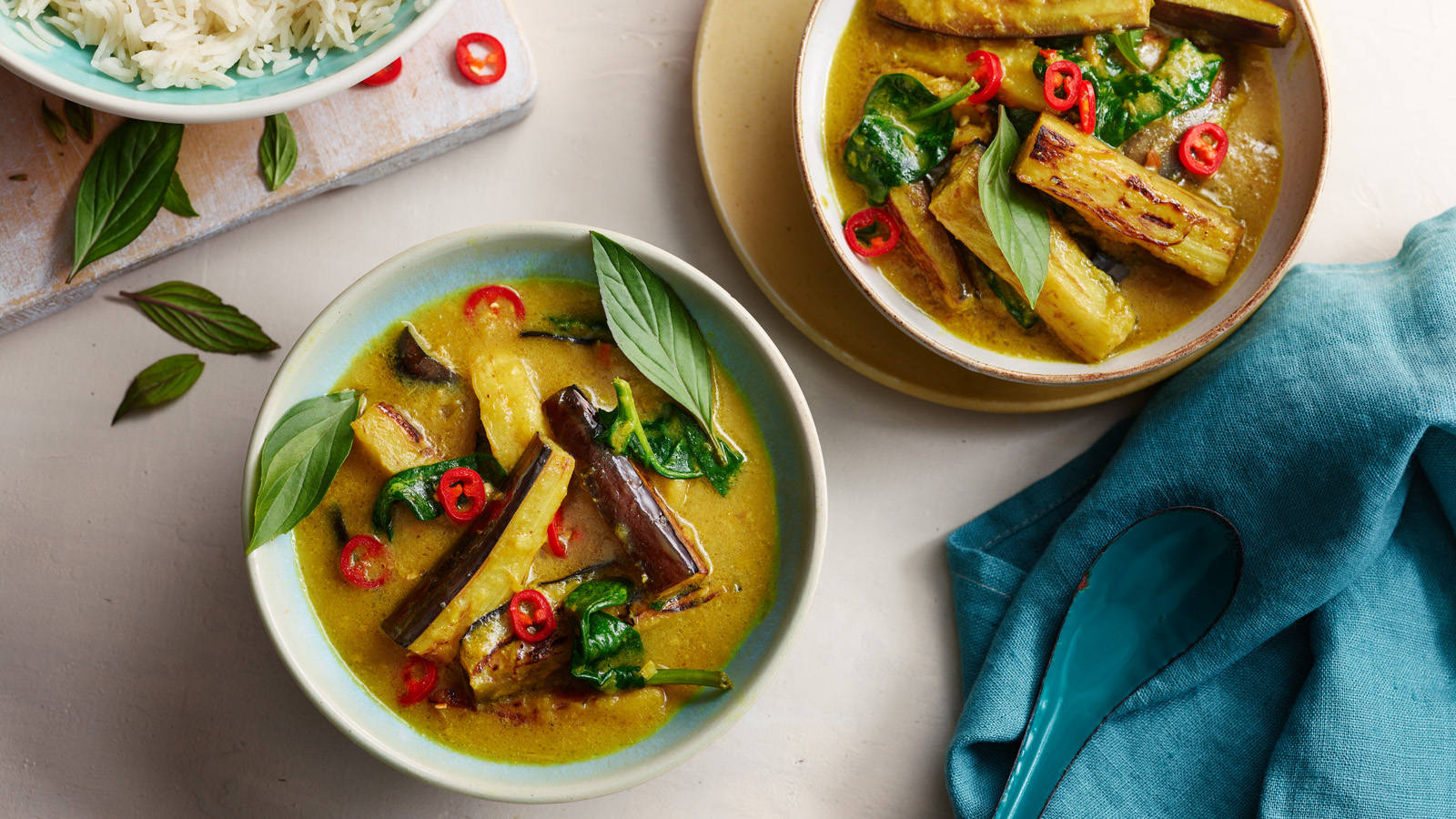 Veggie Brinjal Thai Curry Flat Lay Background