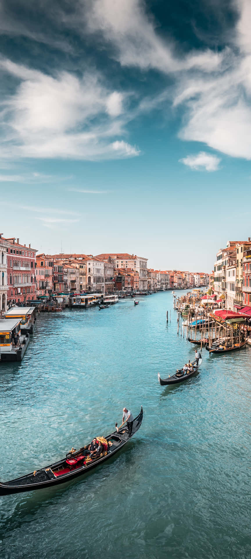 Venetian Canal Gondolas Sunny Day Background