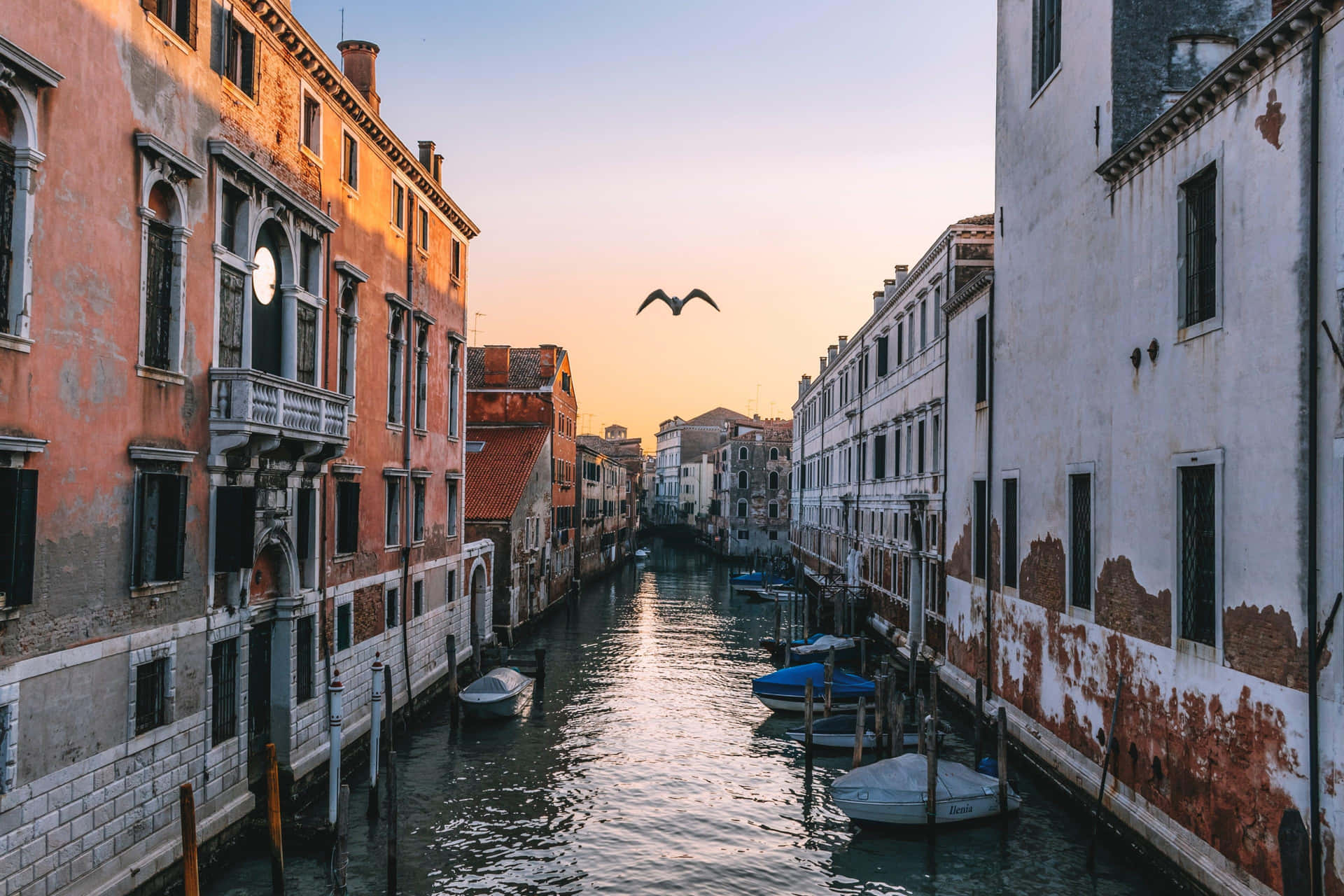 Venetian Canal Sunset Glow Background