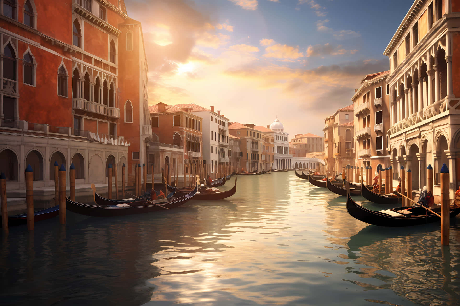 Venetian Canal Sunset Gondolas